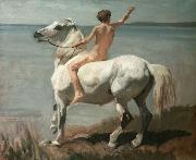 Rudolf Koller Chico con caballo oil painting artist